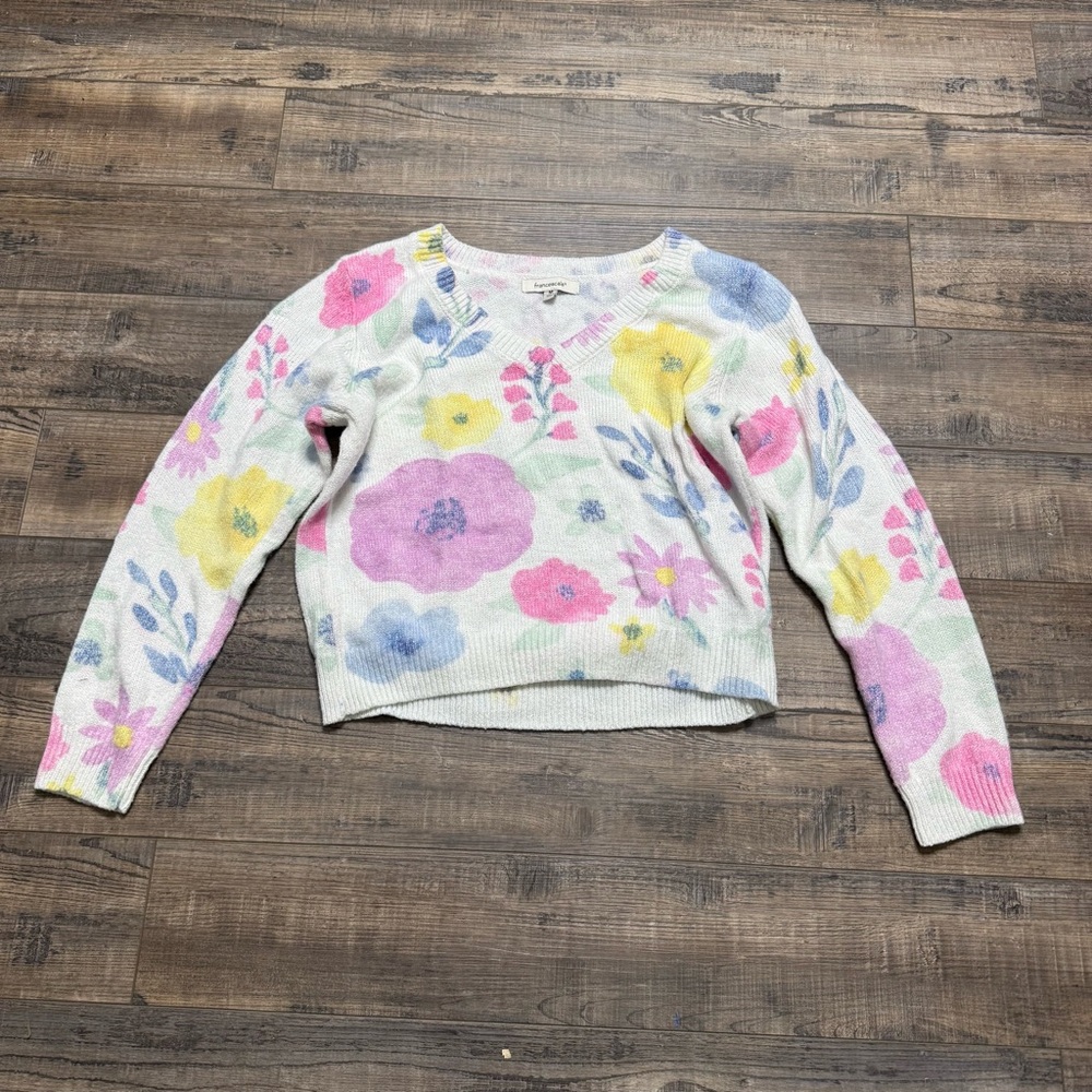 Francesca's Collections Floral V-Neck Sweater Multicolor Women's Size Medium